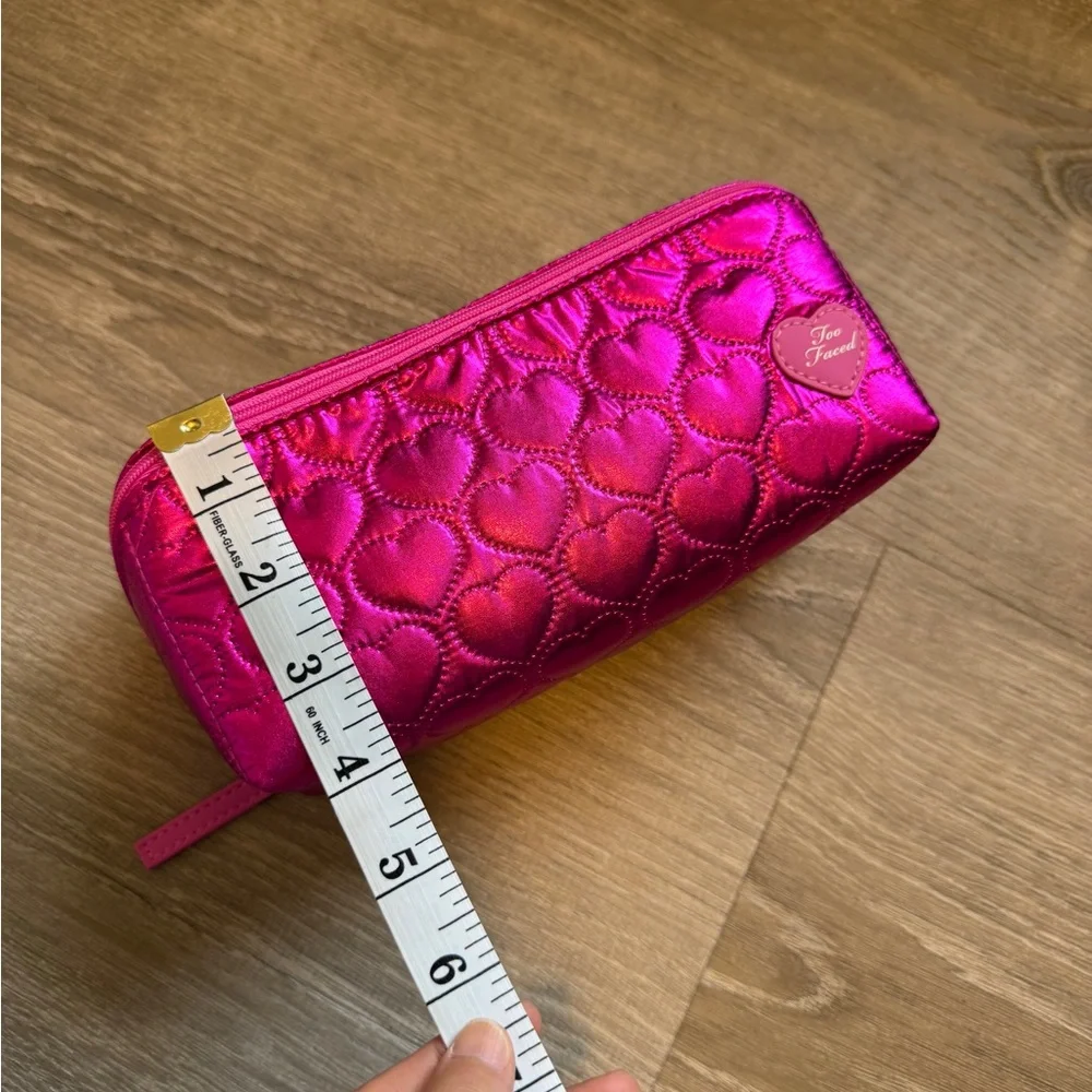 Too Faced Metallic Hot Pink Quilted Heart Cosmetic Bag